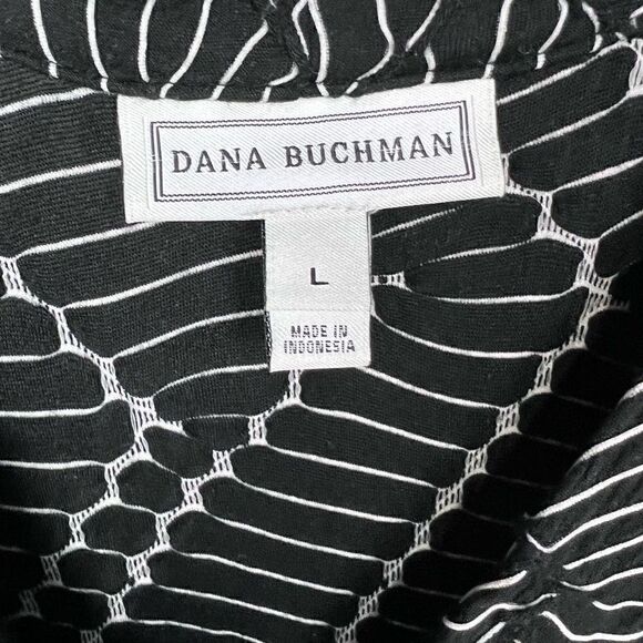 Dana Buchman Blouse V Neck Black White Textured Leaf Print Sleeveless Large - Picture 3 of 9